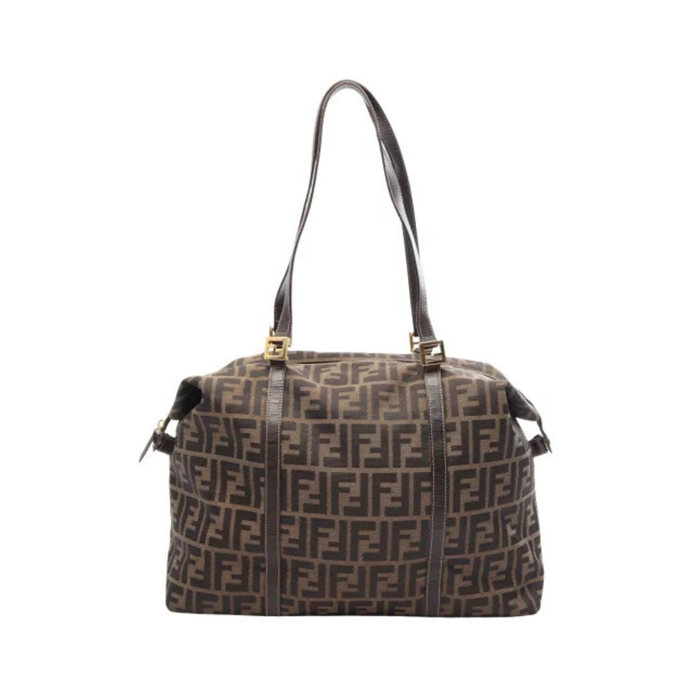 Fendi Zucca Tote Bag Canvas Leather Brown Black